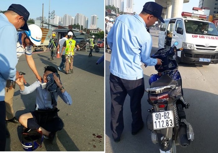 Đâm phải rào chắn thi công đường sắt trên cao, nam thanh niên bị thương nặng-1