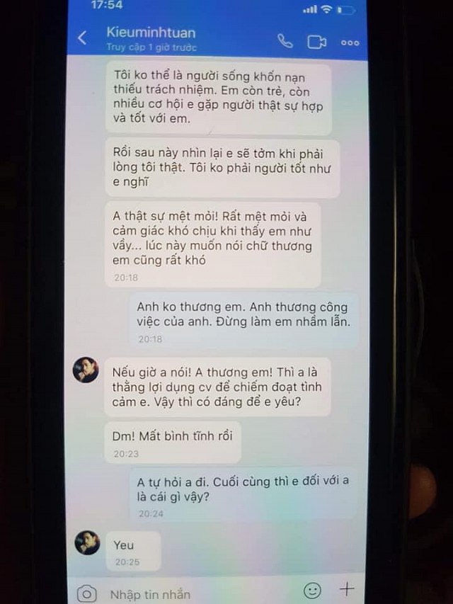 Sốc trước đoạn tin nhắn yêu đương nhạy cảm được cho là của Kiều Minh Tuấn và An Nguy?-1