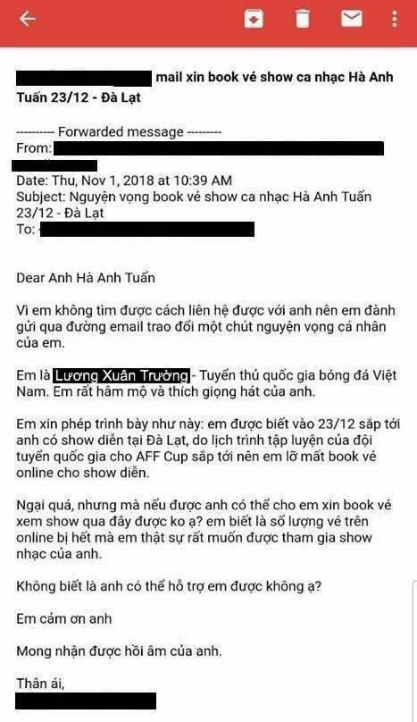 Cộng đồng mạng truy tìm tuyển thủ Việt Nam viết email cho ca sĩ Hà Anh Tuấn: Xuân Trường, Công Phượng vào vòng nghi vấn-1
