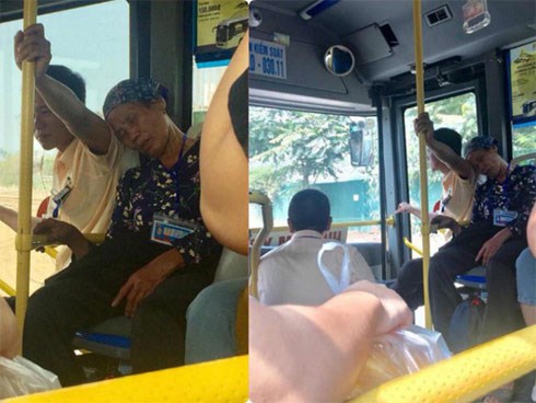 Trên xe buýt, cái ngả đầu của bà cụ và cánh tay căng cứng của nam thanh niên khiến hành khách chú ý