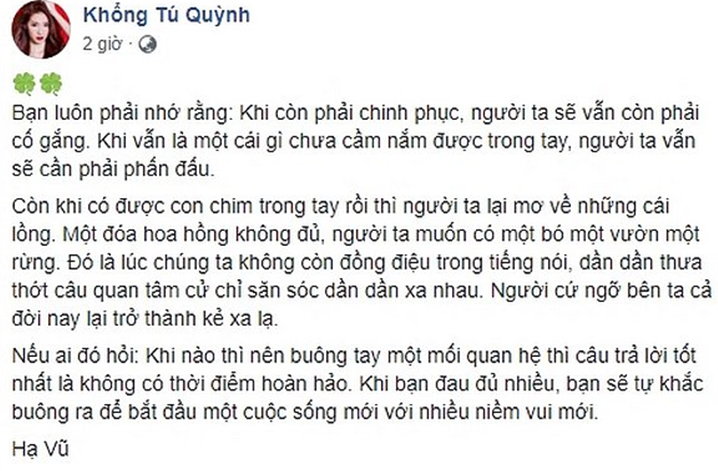 Khổng Tú Quỳnh lại ẩn ý chuyện đã buông tay và phản ứng bất ngờ từ Ngô Kiến Huy?-2