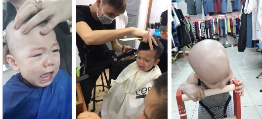 Dân mạng cười ngặt nghẽo với biểu cảm của em bé đi cắt tóc, đây là đâu, tôi là ai, mọi người định làm gì?-1