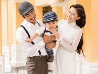 Ngọc Lan diện áo dài trắng tinh khôi, e ấp bên ông xã Thanh Bình và con trai