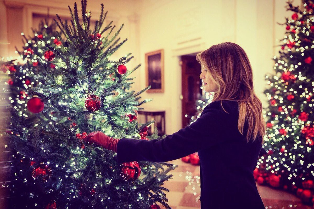 Trang trí Giáng sinh cho Nhà Trắng, bà Melania Trump gây tranh cãi khi sử dụng toàn cây thông màu đỏ-8