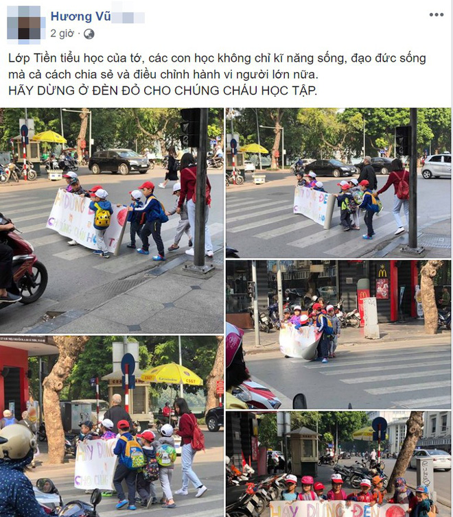 Các bé mẫu giáo cầm tờ giấy đi sang đường, dòng chữ bên trên khiến người lớn chột dạ-5