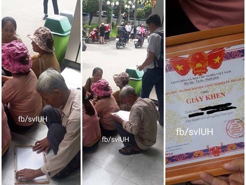 Bức ảnh người cha già ngồi bệt giữa sân trường nâng niu giấy khen tốt nghiệp loại giỏi của con gái khiến dân mạng xót xa