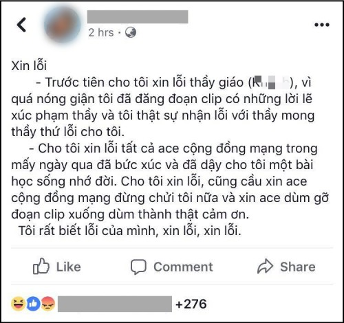 Phụ huynh xúc phạm thầy giáo vì chiếc quần của con gái: Xin lỗi thầy giáo, cầu xin anh chị em cộng đồng mạng đừng chửi tôi nữa-1