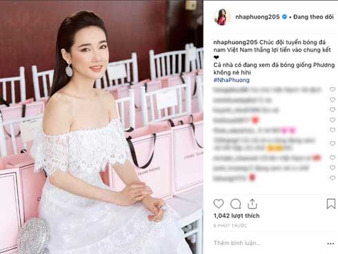Nhã Phương đăng ảnh cổ vũ đội tuyển Việt Nam nhưng cư dân mạng lại phát hiện chi tiết thú vị này