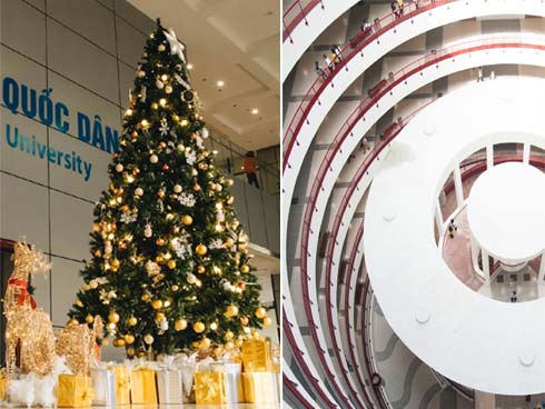 Trường ĐH con nhà giàu này là trường trang trí Noel đẹp nhất VN, có máy phun tuyết nhân tạo, tha hồ sống ảo-27
