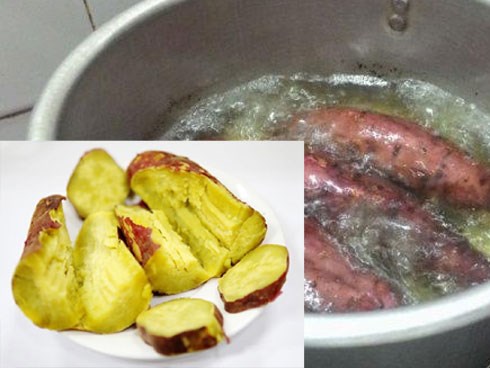 Luộc khoai lang cứ cho thêm 