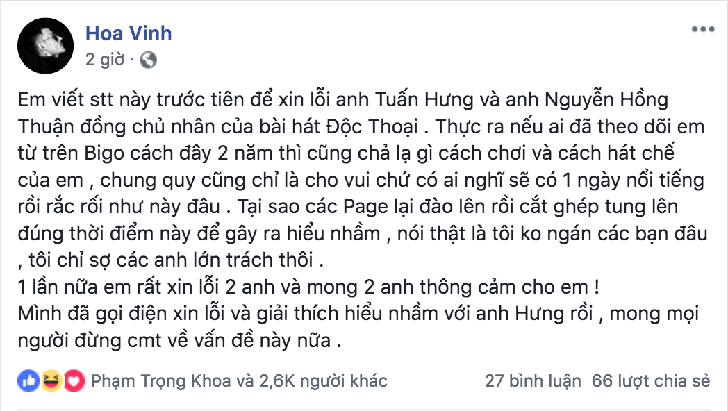 Chế lời bài hát tục tĩu, Hoa Vinh được Tuấn Hưng tha thứ nhưng khán giả liệu có chấp nhận?-2