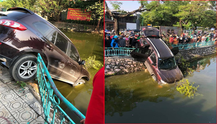 Lái xe cắm đầu xuống hồ Trúc Bạch - Hà Nội, tài xế còn đòi nổ máy lùi xe lên-1