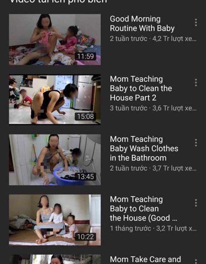 Xuất hiện nhiều phụ nữ lợi dụng việc chăm con nhỏ để quay clip phản cảm đăng Youtube câu view-1