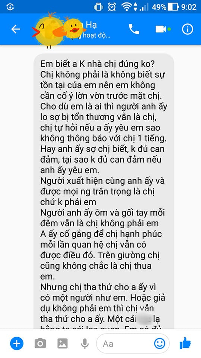Chẳng một lời mắng mỏ, tin nhắn vợ gửi bồ nhí của chồng vẫn khiến cô ả hóa điên, dân tình khen cao tay-1