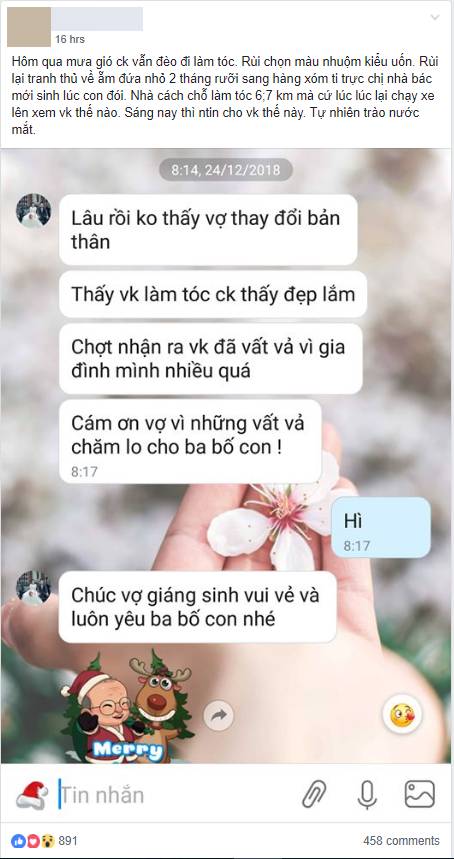 Chồng bế con 2,5 tháng sang hàng xóm ti trực để vợ đi làm tóc cùng lời nhắn khiến vợ trào nước mắt-1