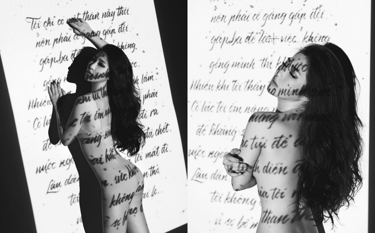 Hương Tràm táo bạo nude, dùng tay che ngực trần-1