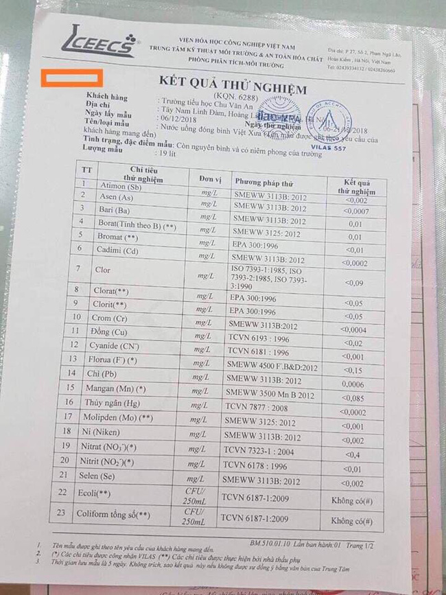 Hà Nội: Phát hiện nước uống tại trường tiểu học nhiễm khuẩn mủ xanh (Pseudomonas)-1
