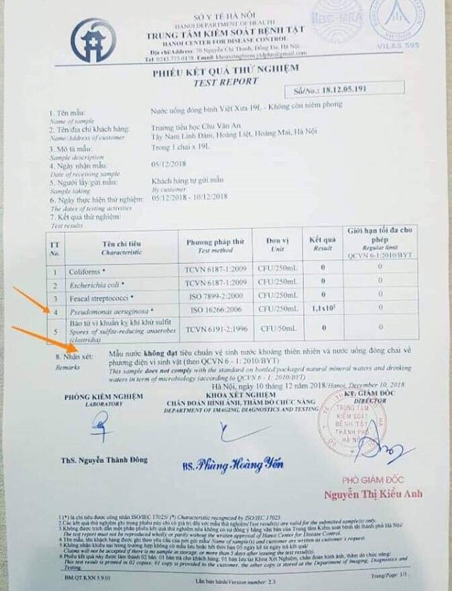 Hà Nội: Phát hiện nước uống tại trường tiểu học nhiễm khuẩn mủ xanh (Pseudomonas)-2