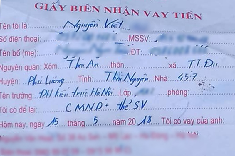 Nam sinh viên treo cổ để lại giấy vay nợ 2 triệu đồng-1