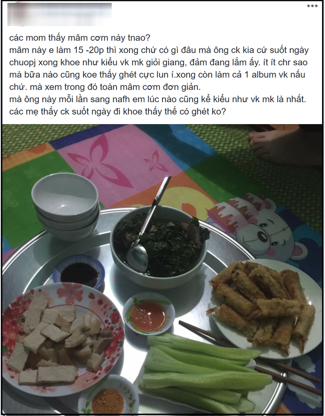 Nhìn mâm cơm nhà người sơ sài mà chồng lại khen, mẹ trẻ ngứa mắt đăng lên mạng hỏi nào ngờ bị mắng te tua-1