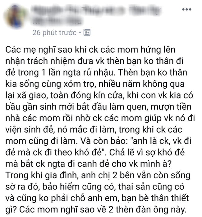 Vợ trẻ ấm ức vì chồng xung phong đưa vợ hàng xóm đi đẻ, chị em rùng mình nghĩ ra điều động trời này-1