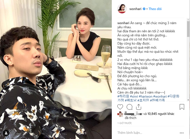 Viết status kỉ niệm ngày yêu, Hari Won vô tình tiết lộ những trò lố” hai vợ chồng thường làm trước khi ngủ-1