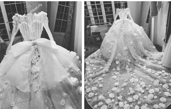 Vân Navy khoe váy đính 999 bông hồng tự thiết kế trước giờ G, hé lộ không gian tiệc cưới hoành tráng ở Hà Nội-2