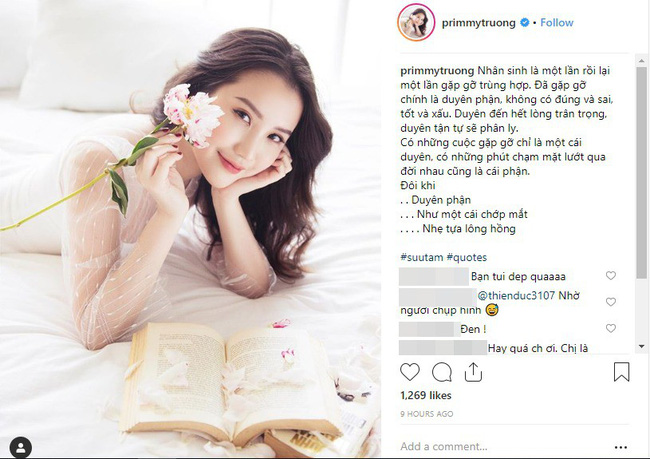 Giữa nghi vấn chia tay Phan Thành, Primmy Trương lại mượn trích dẫn duyên tận tự sẽ phân ly để nói hộ lòng mình?-1