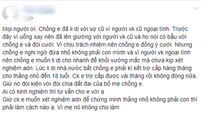 Đăng đàn hỏi chuyện xét nghiệm ADN con trai của chồng và vợ cũ, vợ mới bị tấn công vì ghét cái thái độ-1