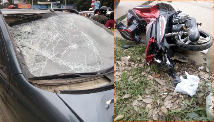 Ô tô tông trúng 2 người đang mua hàng trên phố Hà Nội-1
