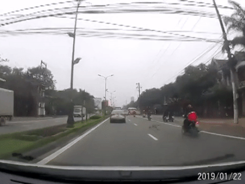 Chó thả rông khiến thanh niên đi xe máy ngã đập đầu xuống đường