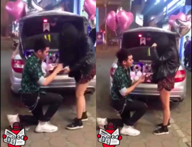 Clip: Bạn trai quỳ gối cầu hôn trên phố với nhẫn kim cương và iPhone XS Max vào đúng sinh nhật, cô gái bối rối che mặt và cái kết viên mãn-1