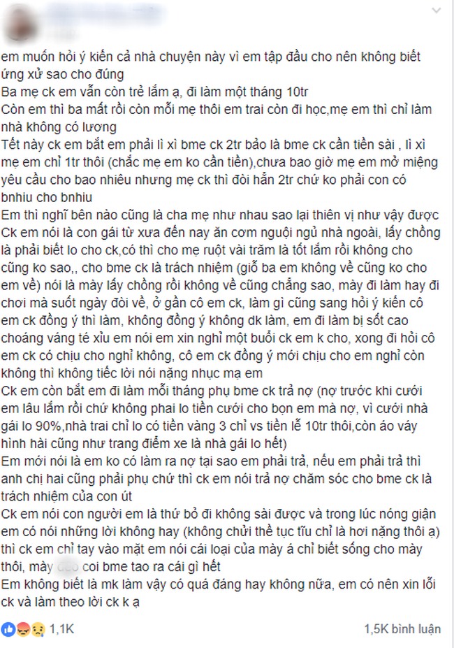 Từ chuyện chồng bắt lì xì nhà nội 2 triệu, nhà ngoại 1 triệu, hé lộ cuộc sống làm dâu khiến MXH phẫn nộ-1