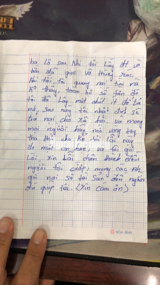 Tên cướp bí ẩn gửi trả 100 triệu đồng cùng thư xin lỗi-4