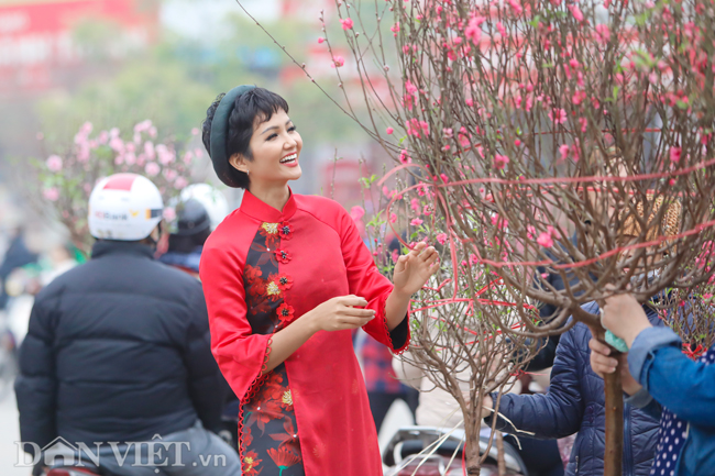 Ảnh: Bắt gặp hoa hậu HHen Niê đi chợ hoa đào ở Hà Nội-3