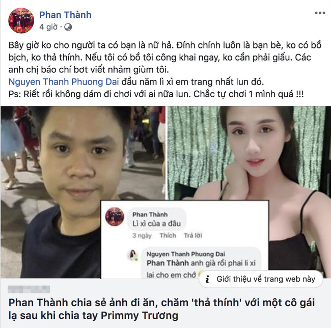 Phan Thành bức xúc lên tiếng về tin đồn vừa chia tay đã có người mới, em gái mưa vào bình luận bất ngờ-2