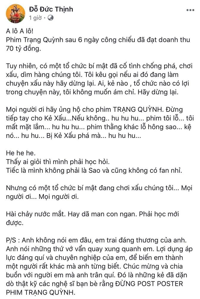 Phim của Trấn Thành đạt doanh thu khủng, Đức Thịnh cảnh cáo: Hãy im miệng tận hưởng chiến thắng-2