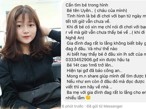 Nữ sinh lớp 8 mất tích khi về ngoại ăn Tết