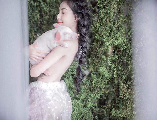 So thần thái của Lý Nhã Kỳ, Chi Pu, Ngân 98 khi chụp ảnh với heo-9