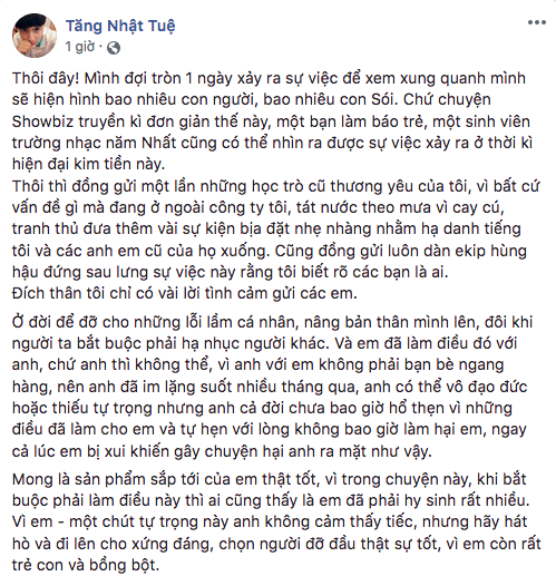 Tăng Nhật Tuệ lên tiếng vụ bị nam ca sĩ trẻ tố gạ tình, đánh đập-2