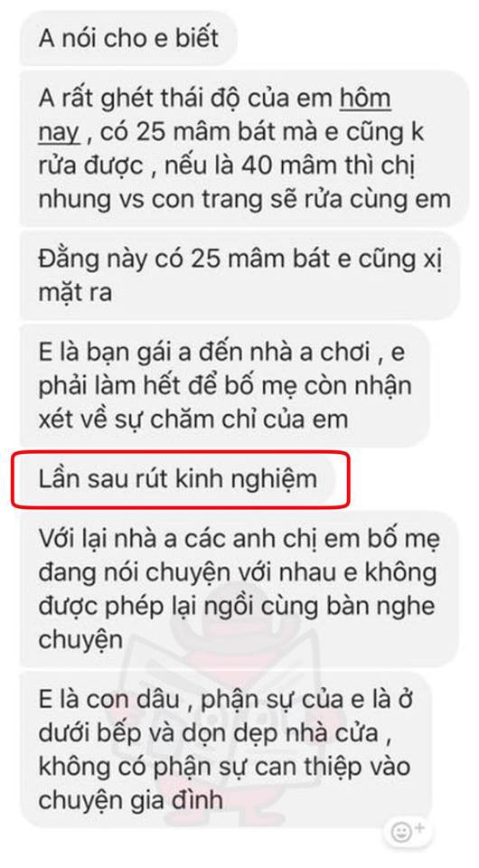 Thanh niên nhắn tin mắng bạn gái: Phận sự của em là ở dưới bếp và dọn dẹp nhà cửa!-1