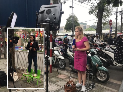 Độc đáo những trường quay 'siêu thực' của phóng viên quốc tế tại kì thượng đỉnh Mỹ-Triều