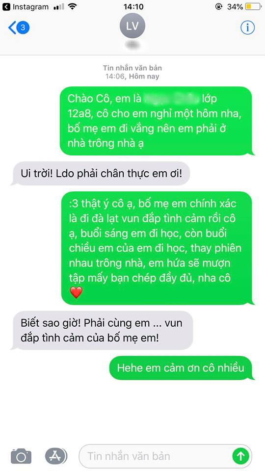 Học trò xin nghỉ học với lý do: Trông nhà cho bố mẹ đi Đà Lạt hâm nóng tình cảm và phản ứng siêu dễ thương của cô giáo-1