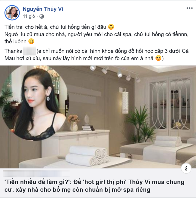 Hot girl thị phi Thúy Vi lại gây xôn xao khi khoe nhà, khoe spa sang xịn là do tiền trai cho hết á-1