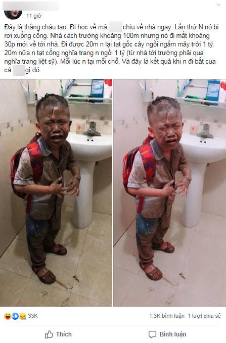 La cà sau tan học, bé trai lớp 1 úp mặt xuống ruộng, ảnh đời thường gây ngỡ ngàng-1