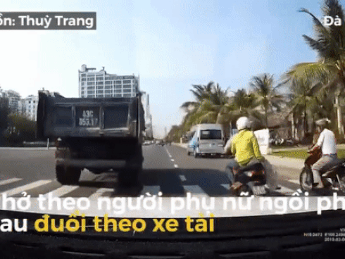 Đà Nẵng: Thanh niên đi xe máy ném gạch vỡ kính xe tải rồi bỏ chạy
