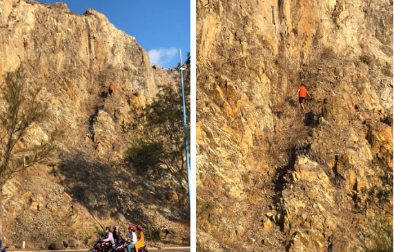Clip: Nam thanh niên Vũng Tàu liều lĩnh leo núi đá cheo leo bằng tay không rồi bất ngờ rơi xuống khiến nhiều người thót tim-1