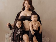 Ca sĩ Hải Băng chẳng ngại 'vén áo' khoe bụng bầu lớn khi chụp ảnh cùng hai con