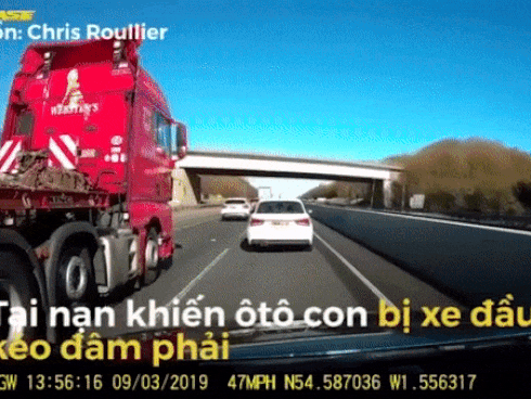 Ô tô con tạt đầu xe kéo trên cao tốc bị đâm thảm khốc