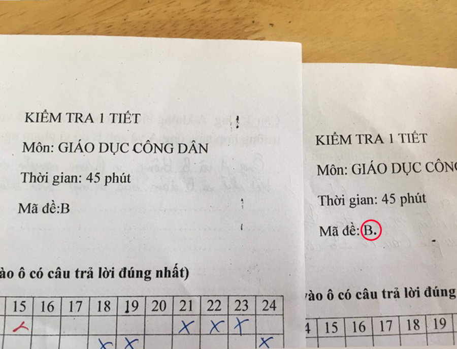 Chỉ thêm 1 dấu chấm vào mã đề thi, giáo viên khiến học sinh điêu đứng vì làm giống nhau mà kẻ 10 điểm, người 3 điểm-2
